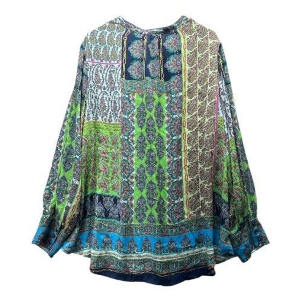 Boho Peasant Blouse Paisley Patchwork Tassel 3X - Picture 3 of 10